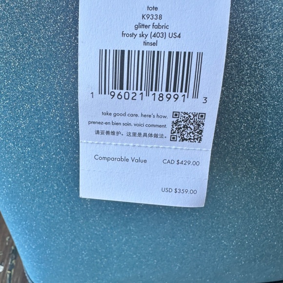 kate spade Bags Kate Spade Tinsel Tote Glitter Fabric Frosty Sky